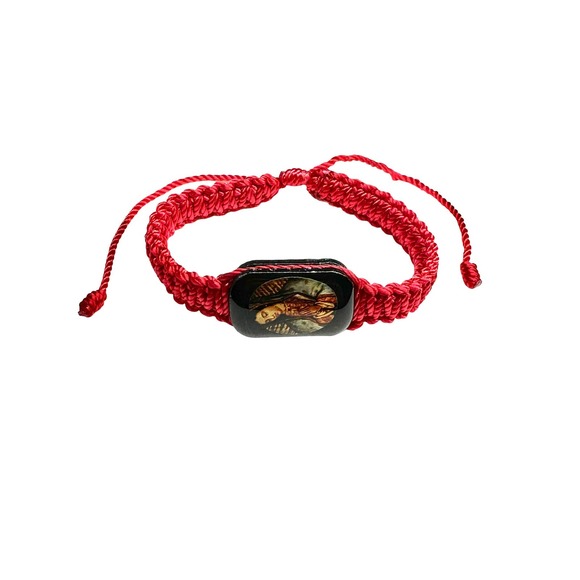 Our Lady of Guadalupe Red Bracelet Knotted Rope Black Wood Charm Adjustable NEW - Picture 2 of 2